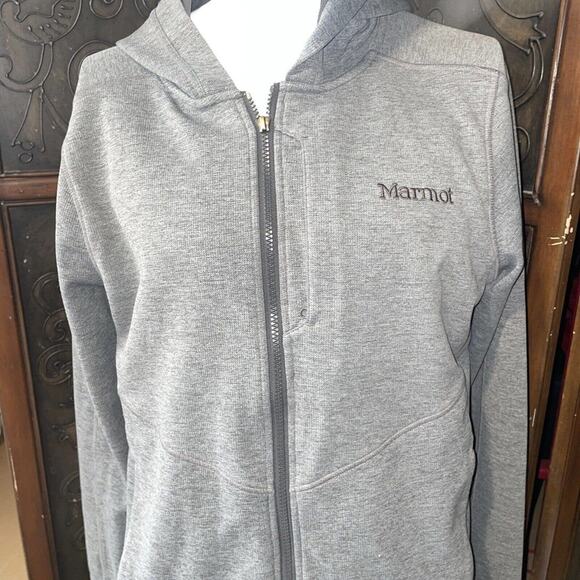 Marmot Light weight Gray Full Zip Hooded Sweater Jacket men's Size M - Picture 2 of 7